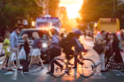 Pedestrians and cyclist in crosswalk