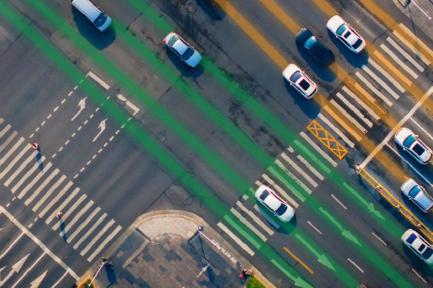 aerial view of traffic intersection