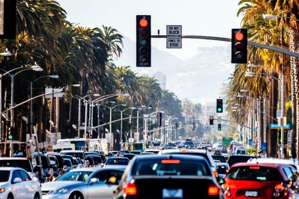 cars stopped at a traffic signal